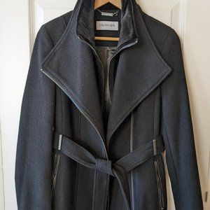 Black Calvin Klein wool blend long winter coat